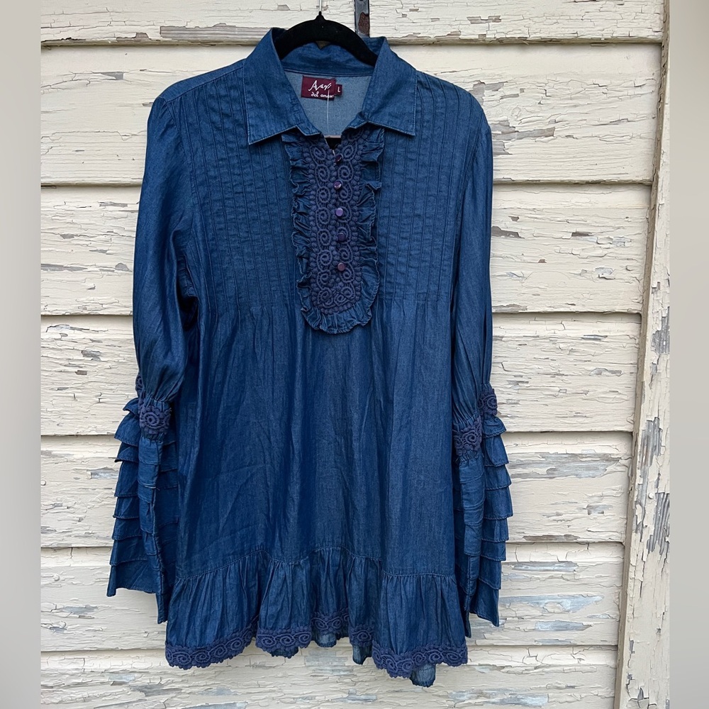 Blue Lace Trim Mini Dress